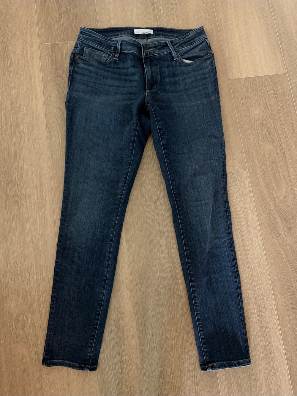 LOFT Dark Blue Curvy Skinny Jeans with Stretch